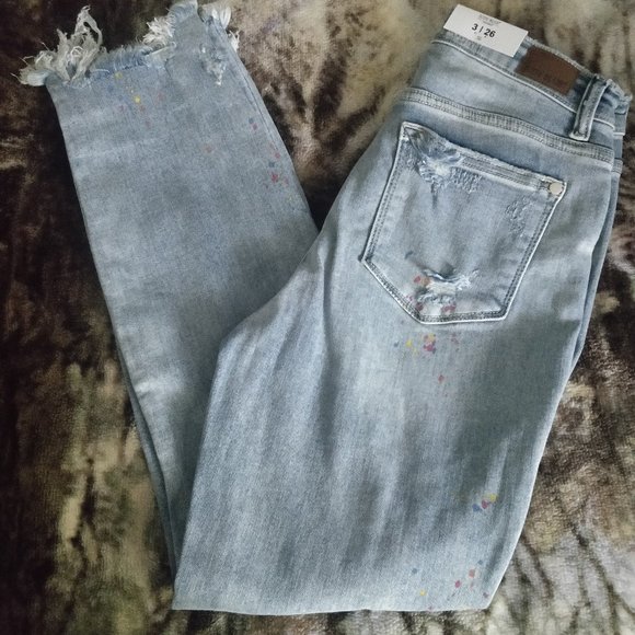 Judy Blue Jeans Womens 3 Blue High Rise Boyfriend Stretch Paint Splatter - Picture 1 of 16